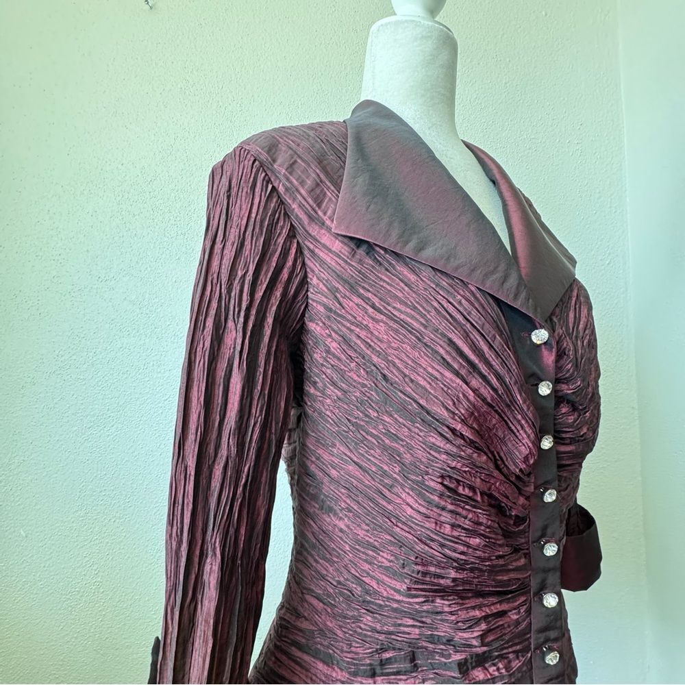 Jackie Jon New York Jacket Crinkle Crushed Burgundy Dressy Y2K SZ 10 - Picture 7 of 12